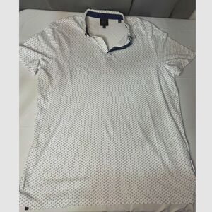 Armani Exchange A|X Men’s Polo Shirt Large White Navy Micro Print Short Sleeve